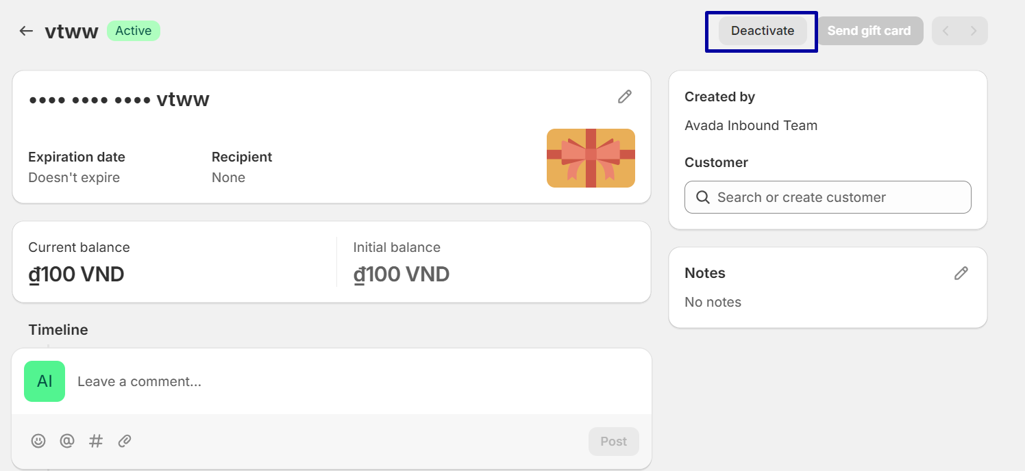 Disable a Gift Card on Shopify